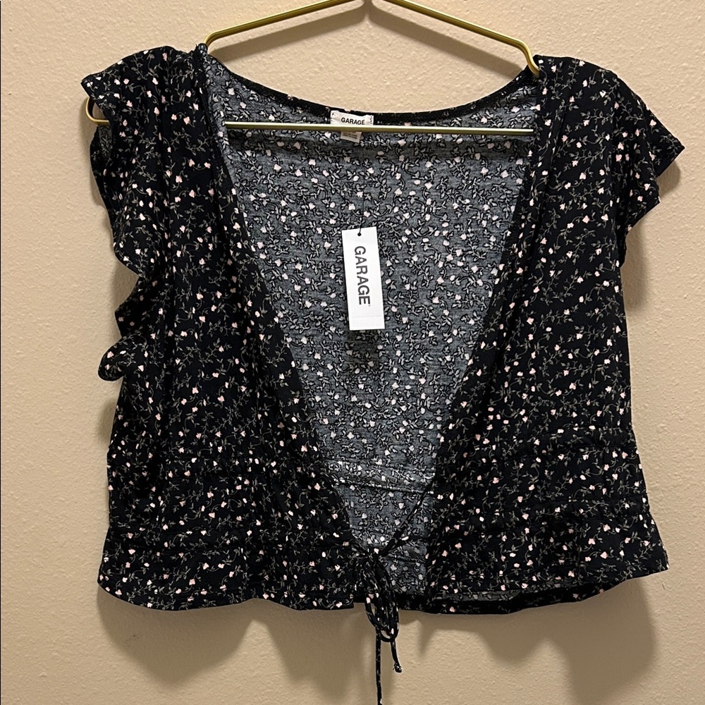 Garage Black and Pink Floral Blouse